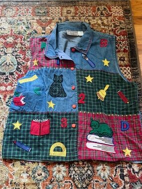 Vintage 90s cat teacher vest